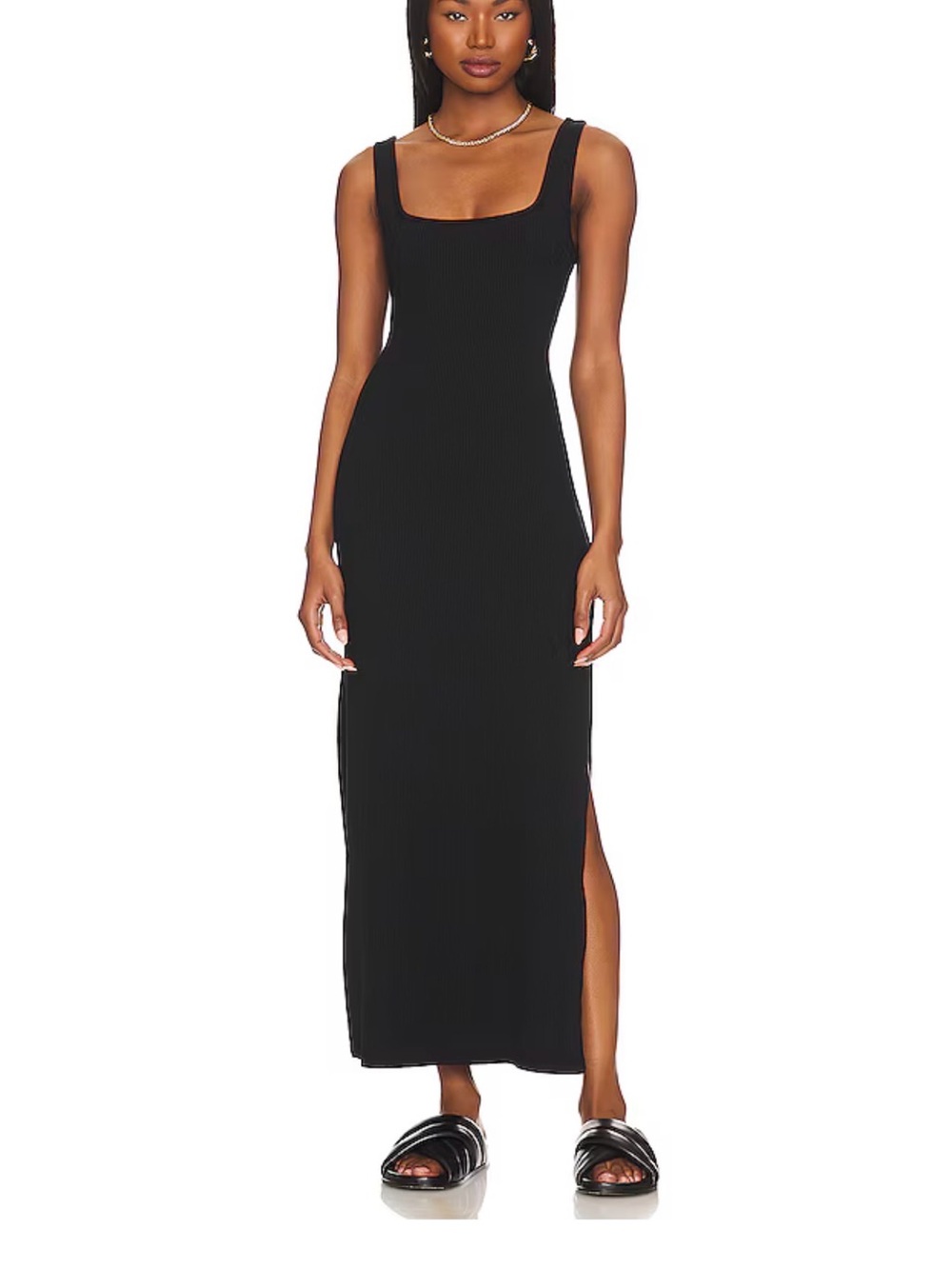 L*Space Mara Black Ribbed Maxi Dress with Side Slit